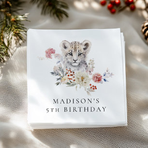 Cute Watercolor Snow Leopard Birthday Party Napkin