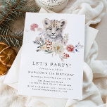 Cute Watercolor Snow Leopard Winter Birthday Party Invitation<br><div class="desc">Invite guests to celebrate the birthday boy or girl with these adorable winter baby animal birthday party invitations. The winter birthday party invite features a watercolor illustration of a baby snow leopard surrounded by winter white flowers, red holly berries, and lush green leaves. Personalise the snow leopard birthday party invitations...</div>