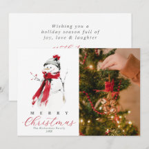 Cute Watercolor Snowman Family Photo Christmas