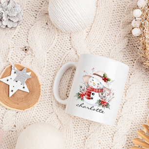 Cute Watercolor Snowman Greenery Christmas Coffee Mug