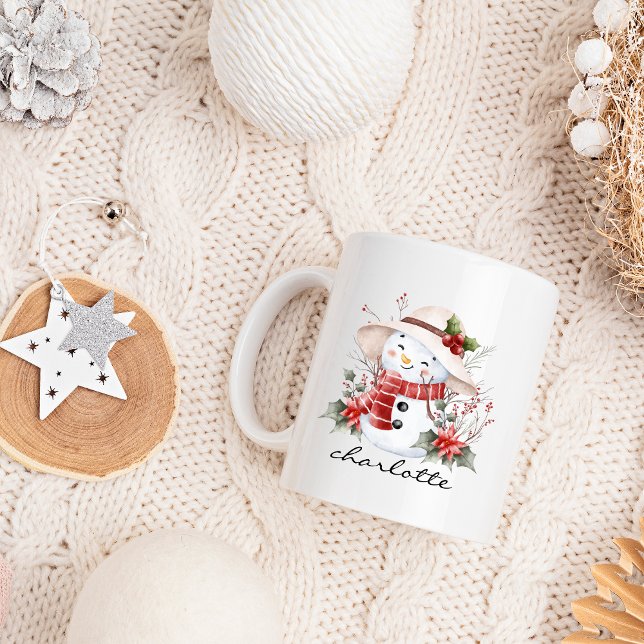 Cute Watercolor Snowman Greenery Christmas Coffee Mug (Creator Uploaded)