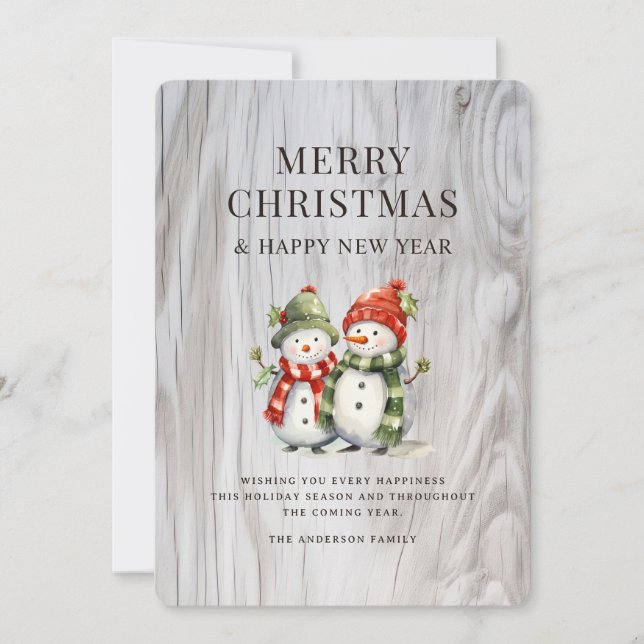 Cute Watercolor Snowman Holiday Card (Front)