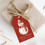 Cute Watercolor Snowman Merry Christmas Gift Tags<br><div class="desc">Add a festive touch to your holiday gifts and Christmas party favours with our rustic snowman gift tags. The gift tags feature a watercolor snowman wearing a brown winter hat with a red and white scarf. Personalise the cute snowman gift tags with a custom greeting (currently shown as "Merry Christmas")...</div>