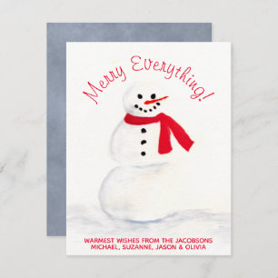 Cute Watercolor Snowman Merry Everything Festive Holiday Card