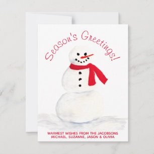 Cute Watercolor Snowman Season's Greetings Holiday Card