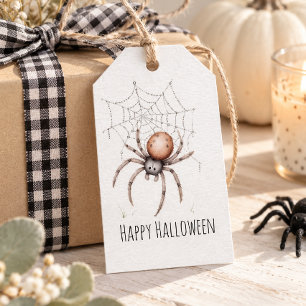 Cute Watercolor Spider Happy Halloween Design Gift Tags