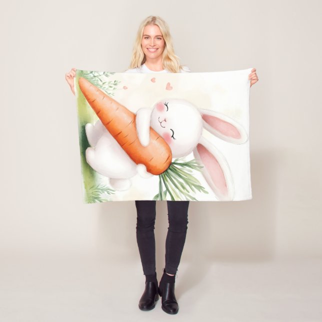 Cute Watercolor Spring Bunny Carrot Fleece Blanket (In Situ)
