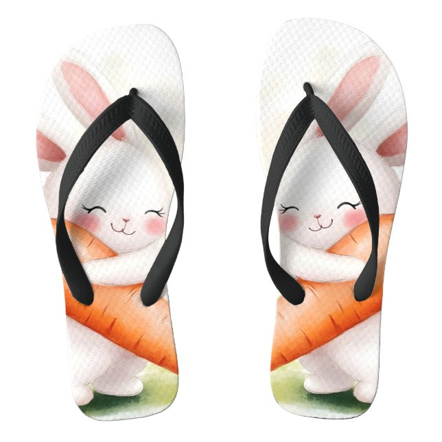 Cute Watercolor Spring Bunny Carrot Jandals (Footbed)
