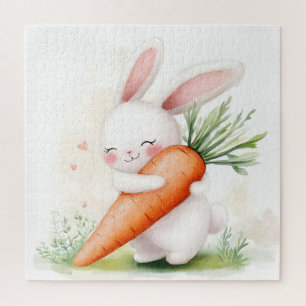 Cute Watercolor Spring Bunny Carrot Jigsaw Puzzle