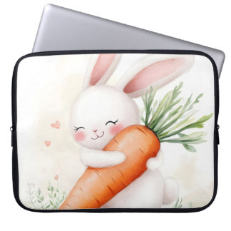 Cute Watercolor Spring Bunny Carrot Laptop Sleeve