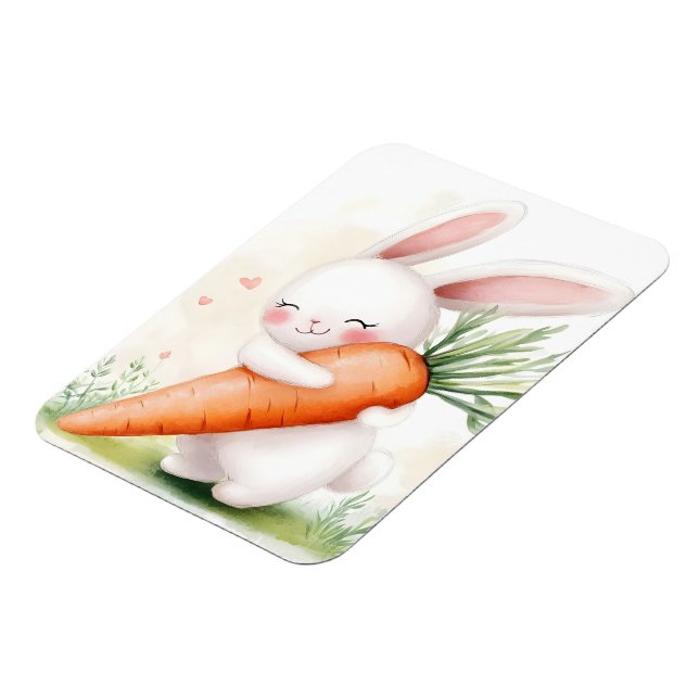 Cute Watercolor Spring Bunny Carrot Magnet (Left Side)