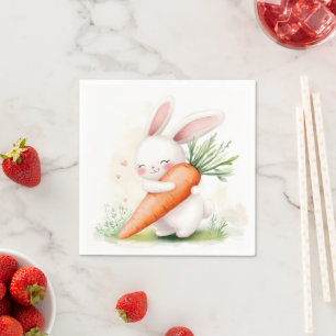 Cute Watercolor Spring Bunny Carrot Napkin