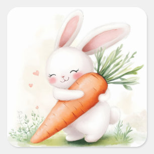 Cute Watercolor Spring Bunny Carrot Square Sticker