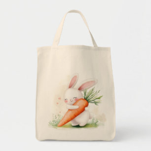 Cute Watercolor Spring Bunny Carrot Tote Bag
