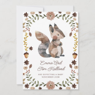 Cute Watercolor Squirrel Pregnancy QR Code Announcement