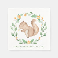 Cute Watercolor Squirrel Wreath Woodland Birthday