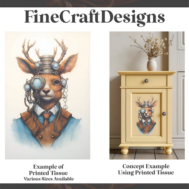 Cute Watercolor Steampunk Reindeer D7 Decoupage Tissue Paper (Creator Uploaded)