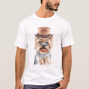 Cute Watercolor Steampunk Yorkshire Terrier T-Shirt