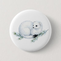 Cute Watercolor Stoat Ermine Button