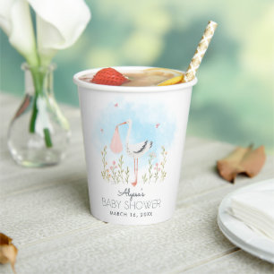 Cute Watercolor Stork Baby Shower Paper Cups