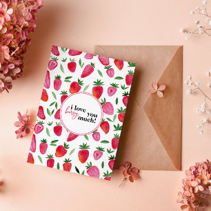 Cute watercolor strawberries pattern i love you  thank you card