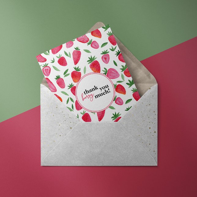 Cute watercolor strawberries pattern thank you postcard (Creator Uploaded)