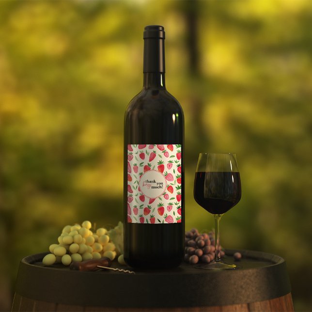 Cute watercolor strawberries pattern thank you wine label (Creator Uploaded)