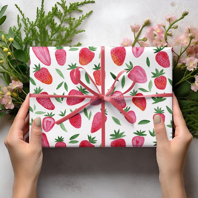 Cute watercolor strawberries pattern wrapping paper sheet (Creator Uploaded)