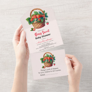 Cute watercolor strawberry baby shower all in one invitation