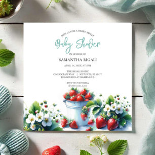 Cute Watercolor Strawberry Baby Shower Invitation