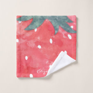 Cute Watercolor Strawberry Bath Towel Set