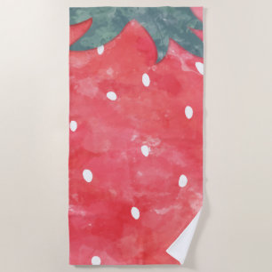 Cute Watercolor Strawberry Beach Towel