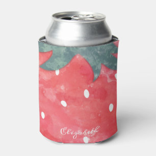 Cute Watercolor Strawberry  Can Cooler