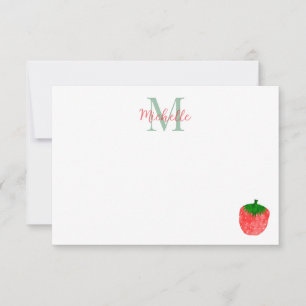 Cute Watercolor Strawberry Custom Monogram Card