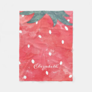 Cute Watercolor Strawberry   Fleece Blanket