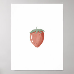 Cute Watercolor Strawberry Fruit Nursery Poster