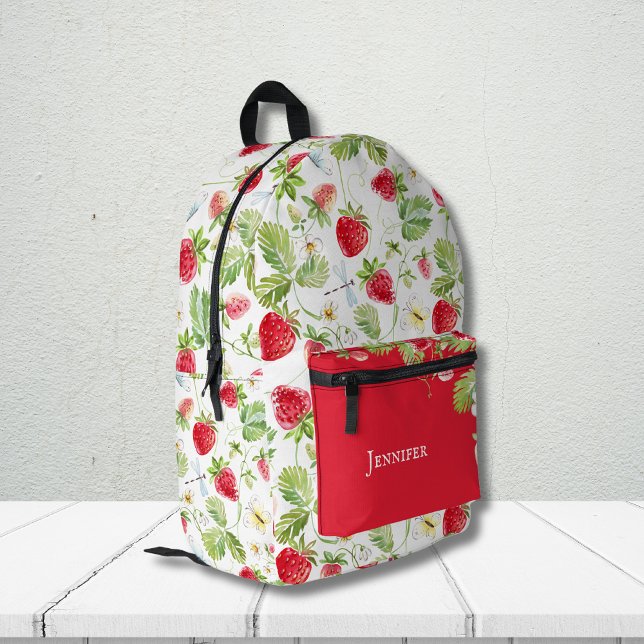 Cute Watercolor Strawberry Fruit Pattern Custom Printed Backpack (Creator Uploaded)