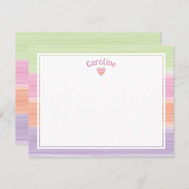 Cute Watercolor Stripes and Heart Easter Spring Card (Front/Back)