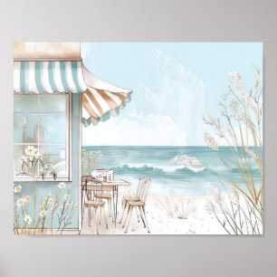 cute watercolor style beach scene poster