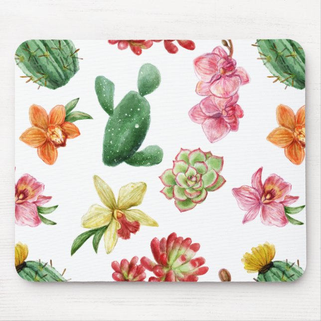 Cute Watercolor Succulent hand drawn pattern Mouse Pad (Front)