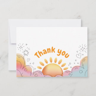 Cute Watercolor Sun and Sparkles Doodle Thank You Card