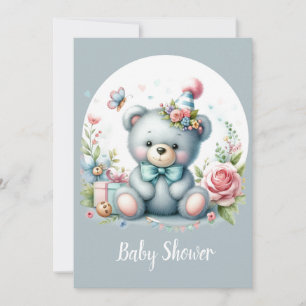 Cute Watercolor Teddy Bear Baby Animal Invitation
