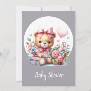 Cute Watercolor Teddy Bear Baby Animal Invitation