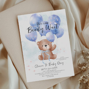  Cute Watercolor Teddy Bear Baby Boy Shower  Invitation