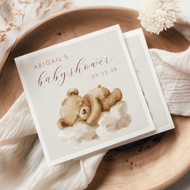 Cute Watercolor Teddy Bear Baby Shower Napkin (Creator Uploaded)