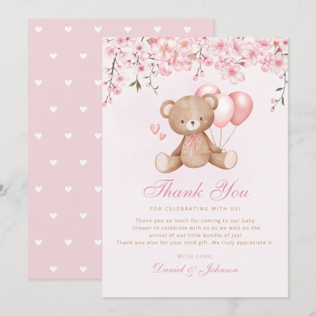 Cute Watercolor Teddy Bear Baby Shower Thank You   Invitation (Front/Back)