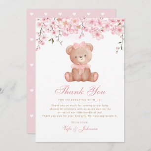 Cute Watercolor Teddy Bear Baby Shower Thank You Invitation