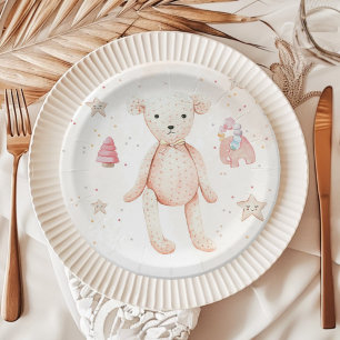 Cute Watercolor Teddy Bear Baby Toys Shower  Paper Plate