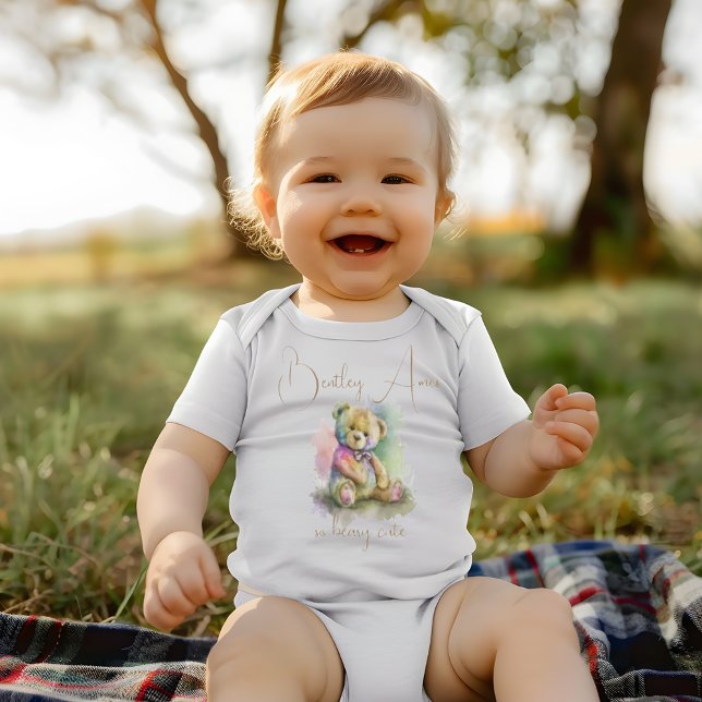 Cute Watercolor Teddy Bear Custom Name Gift Baby Bodysuit (Cute Watercolor Teddy Bear Custom Name Gift Baby Bodysuit)