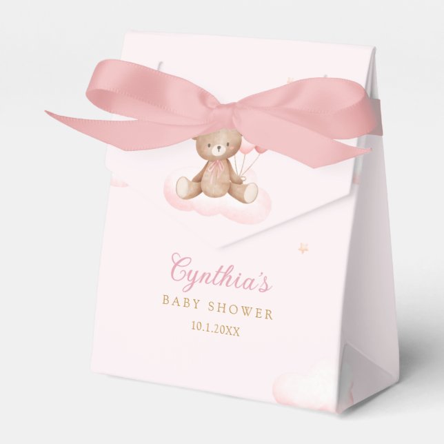 Cute Watercolor Teddy Bear Girl Baby Shower Favour Box (Front Side)